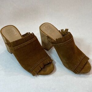 Tory Burch Huntington Heels western slides suede fringe‎ 38648